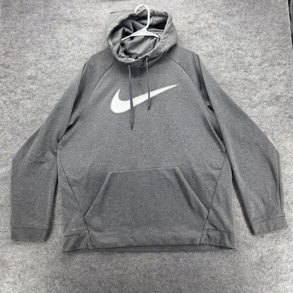 Nike Hoodie Mens 2XL Gray Pullover Hooded Pockets Dri-FIT Moisture Wicking